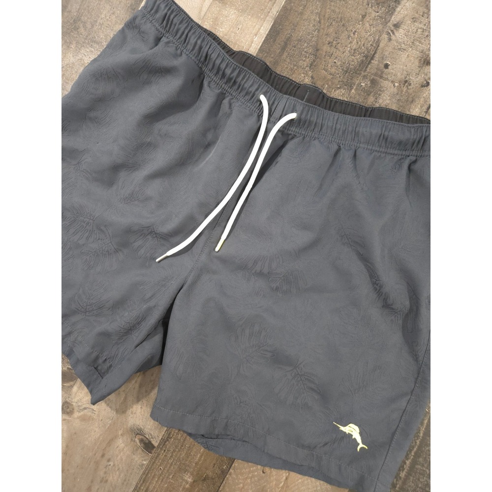 Tommy Bahama Naples Swim Trunks Mens XL Charcoal Layered Leaves Marlin Lined